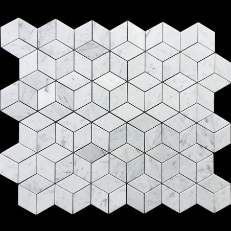 Carrara Diamond Cube Honed Marble Mosaic Tiles 55x95