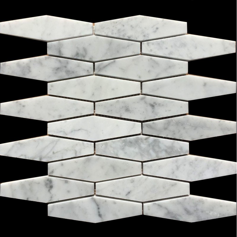 Long Hexagon Carrara Honed Marble Mosaic Tiles