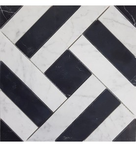 Zebra Basketweave Carrara & Nero Marquina Honed Marble Mosaic