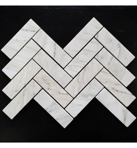Persian White Herringbone Honed Marble Mosaic 128x40