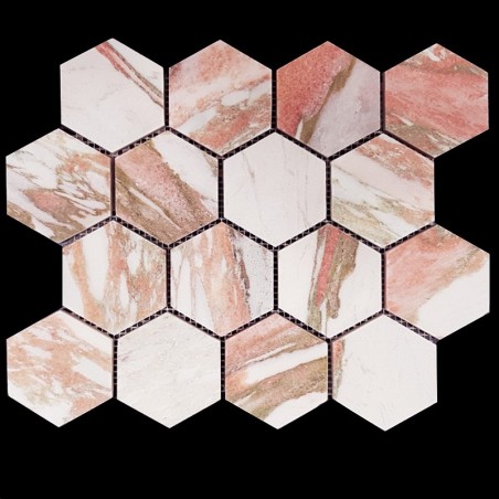 Norwegian Rose Hexagon Honed Marble Mosaic 70x70