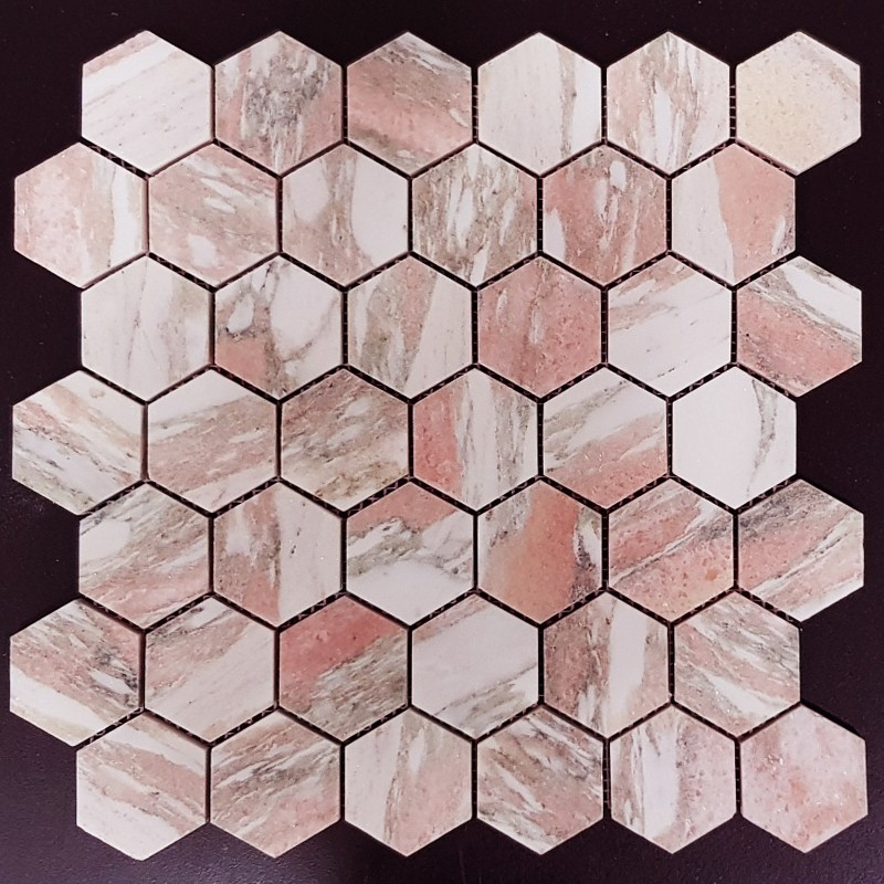 Norwegian Rose Hexagon Honed Marble Mosaic Tiles 48X48