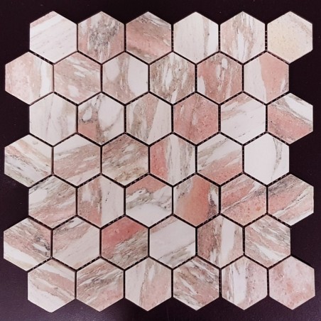 Norwegian Rose Hexagon Honed Marble Mosaic 48X48